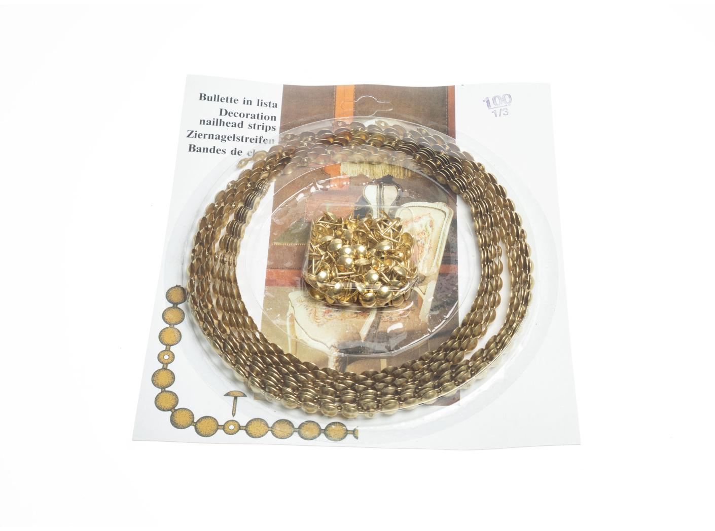 Decorative nails lengths 100 Brass, Ø9,6mm, 5m/fp Decorative nails lengths 100 Brass, Ø9,6mm, 5m/fp